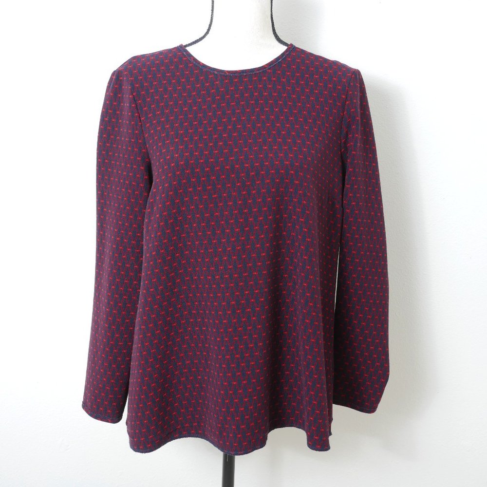 Zara Woman Red Navy Blue Geo Print Long Sleeve Size Medium Tunic Top